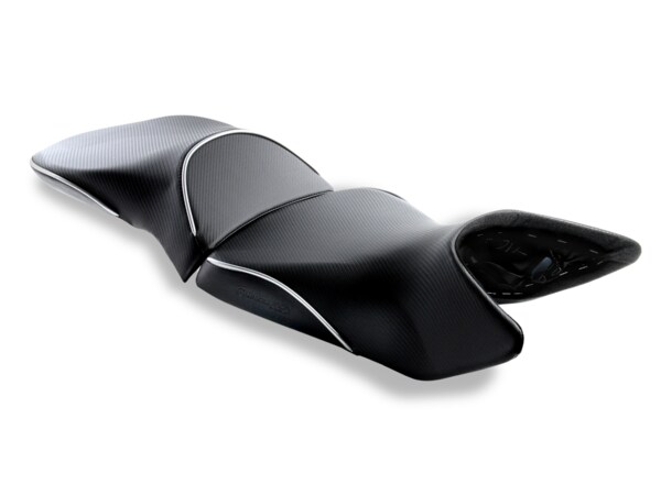 REVolution OEM Motorcycle Seat Upgrades as seen on the KTM 1290 Super Adventure in CFX with Silver Welt. Also available as a DIY kit.